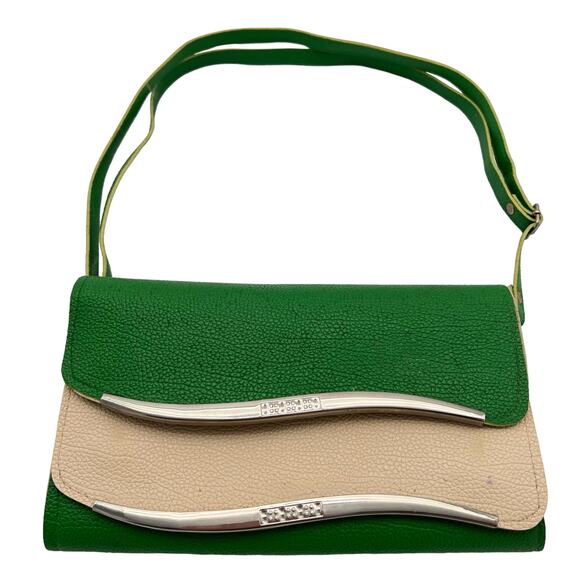 Clutch Purse Wristlet Crossbody Green Vintage 70s Retro MCM Pebbled Faux Leather - Picture 2 of 15